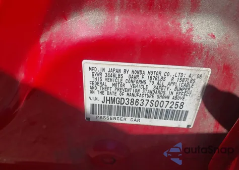 2007 Honda Fit Sport z USA, uszkodzony, nr VIN JHMGD38637S007258